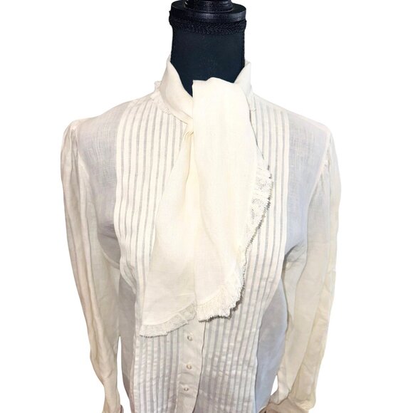 Vintage Gloria Sachs Prairie Peasant 80s White Pleated Lace Cotton Blouse 10 - Picture 2 of 14